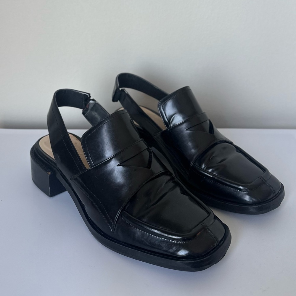 ✨ Zara Shiny Black Leather Slingback Loafers - Size 36